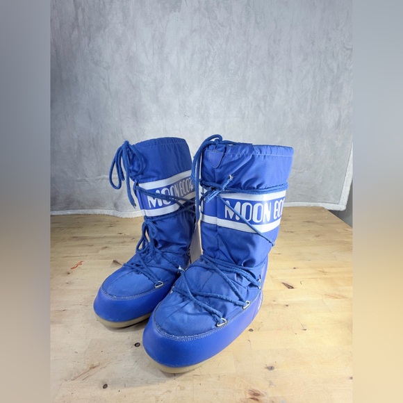 Vintage Y2k Moon Boot The Original Blue Nylon Snow Boots Size 7 - 8.5 - Picture 1 of 14